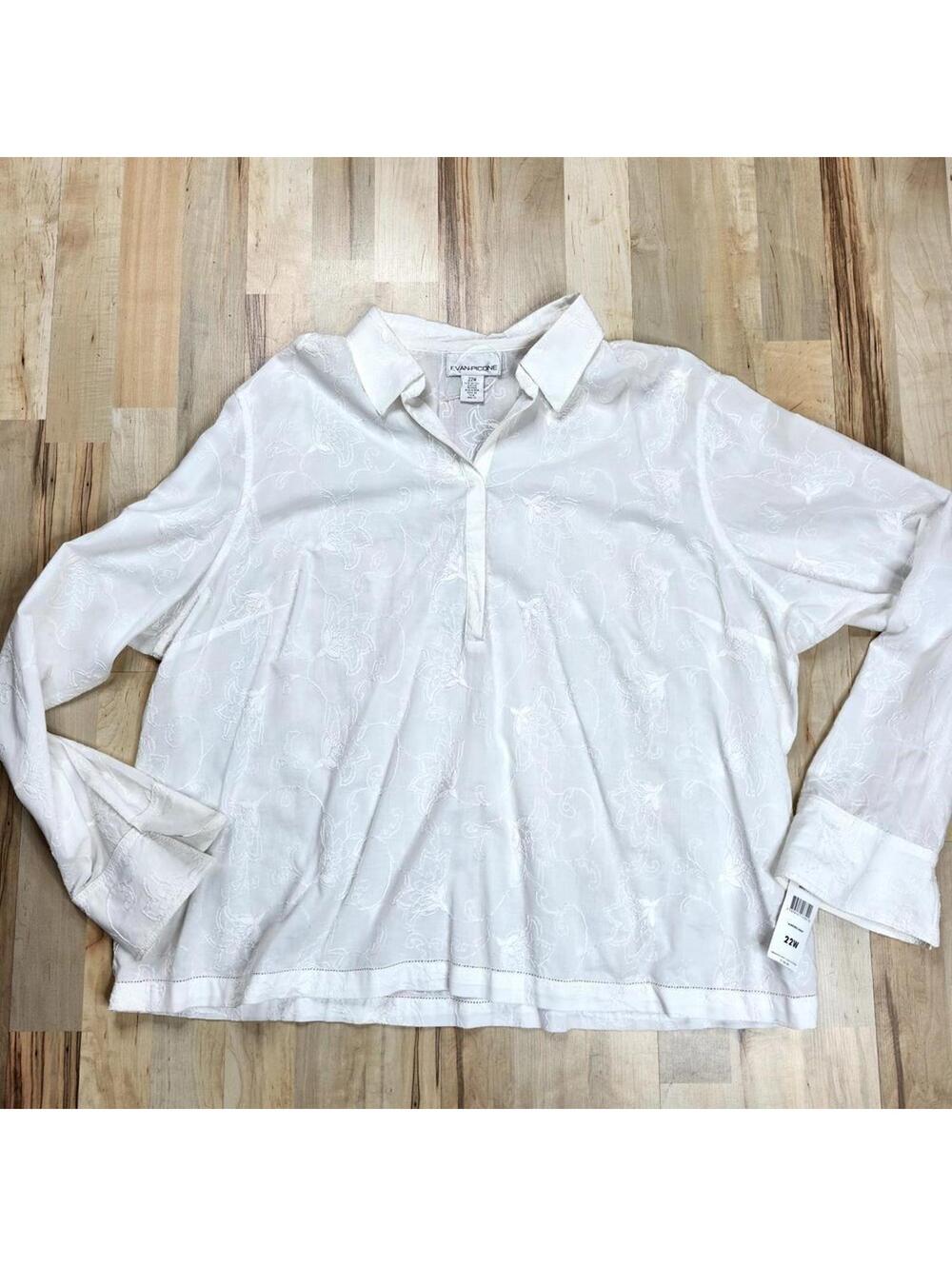 new Evan Picone 22W White Embroidered Cotton Blouse Americana Plus Size
